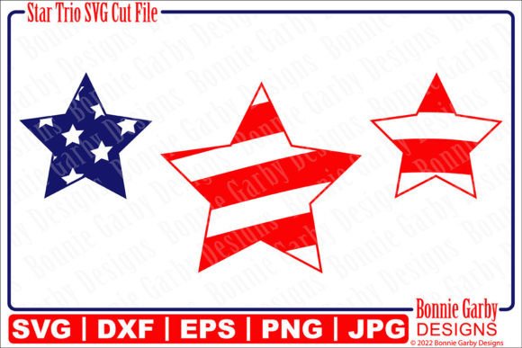 4th of July Patriotic Star Trio SVG for Graphics and T-Shirt Designs