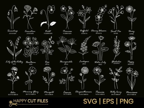 Birth Month Flower Svg Bundle 24 Design