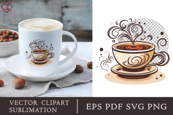 Cup of Coffee Vector Clipart Sublimation Graphics