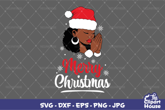 Merry Christmas Black Woman Praying Hand Graphics for Crafts