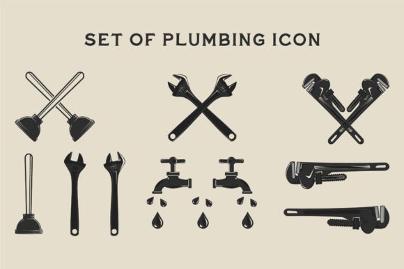 Set of Isolated Plumbing Icon Vector Graphics for Logos