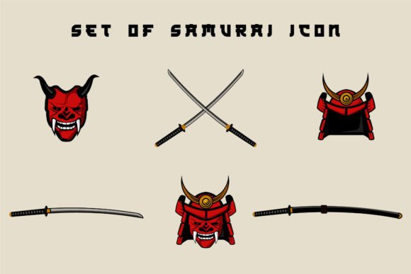 Set of Isolated Samurai Icon Vector Graphics for Logos