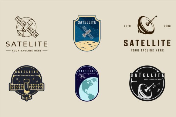 Set of Satellite Logo Vintage Vector Graphics