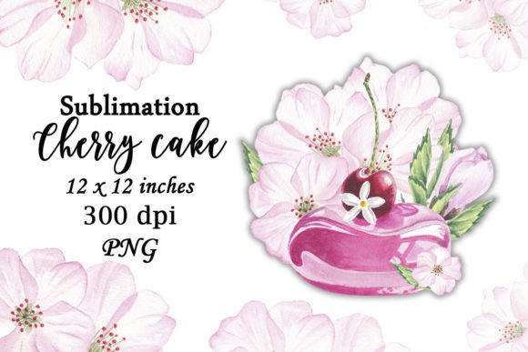 Watercolor Cake Cherry Bloom Flowers Graphics