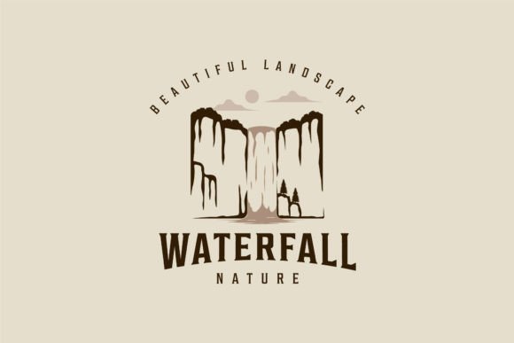 Waterfall Logo Vector Vintage Graphics