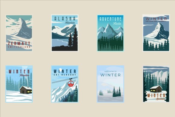 Winter and Mountain Poster Vector